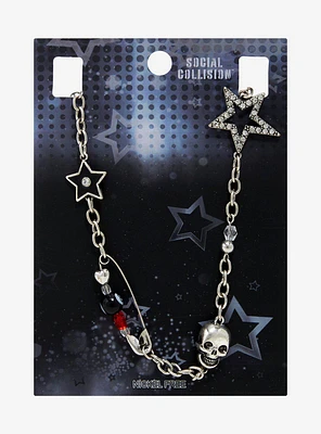 Social Collision Bling Star Skull Charm Necklace