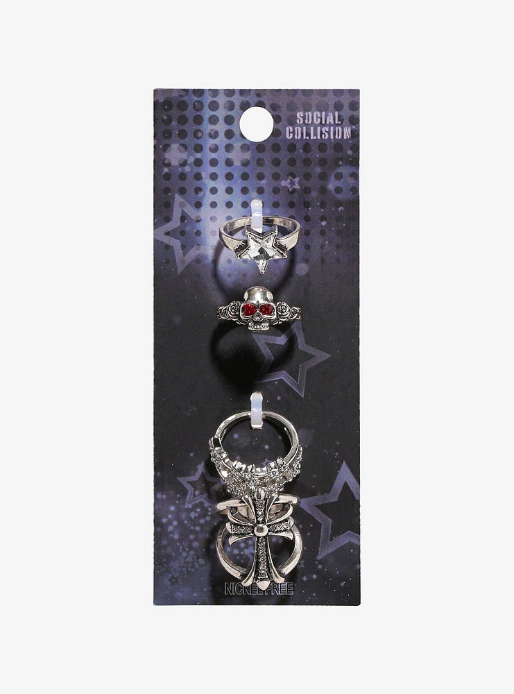 Social Collision Skull Star Cross Ring Set