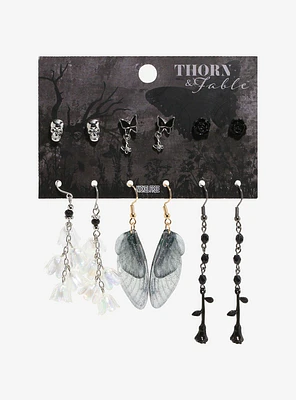 Thorn & Fable Black Rose Wing Earring Set