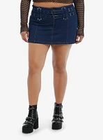 Social Collision Dark Denim Double Belt Mini Skirt