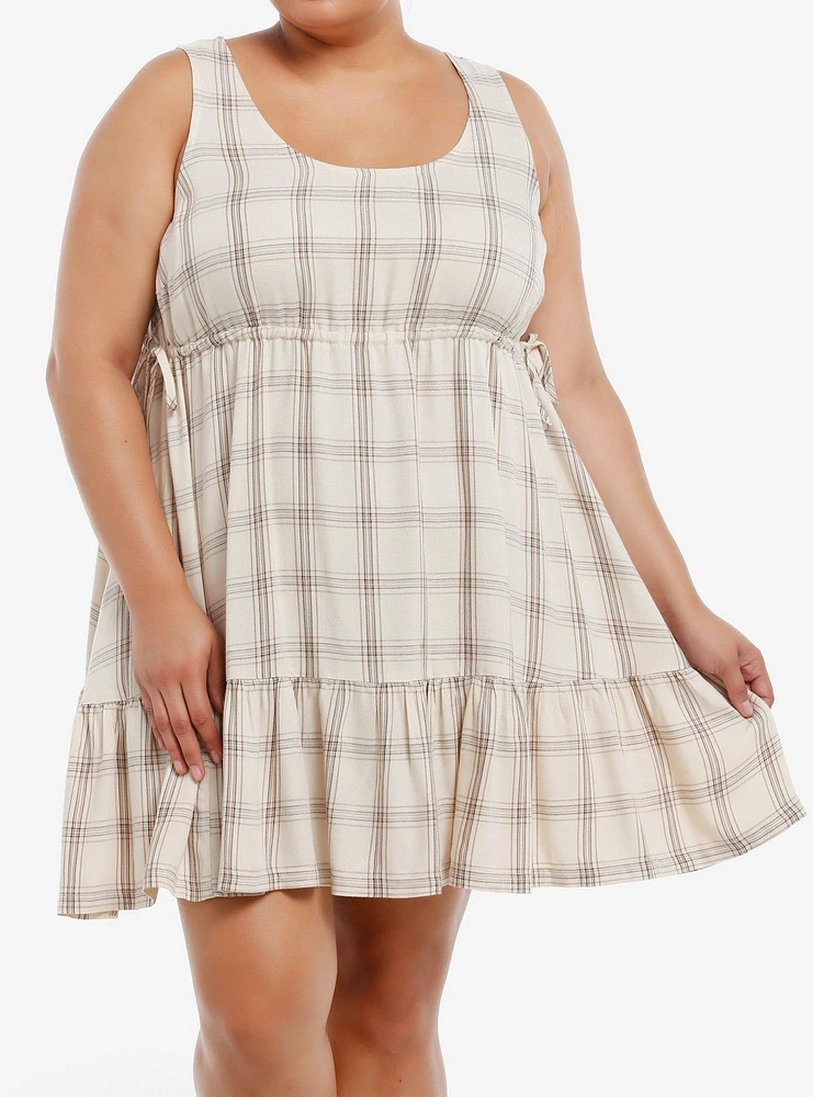 Thorn & Fable Cream Brown Plaid Tank Dress Plus