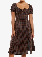 Thorn & Fable Brown Black Checkered Empire Waist Midi Dress