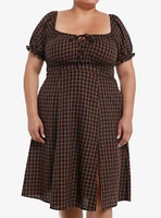 Thorn & Fable Brown Black Checkered Empire Waist Midi Dress Plus