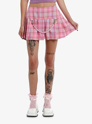 Sweet Society Pink & Purple Plaid Chain Pleated Skirt