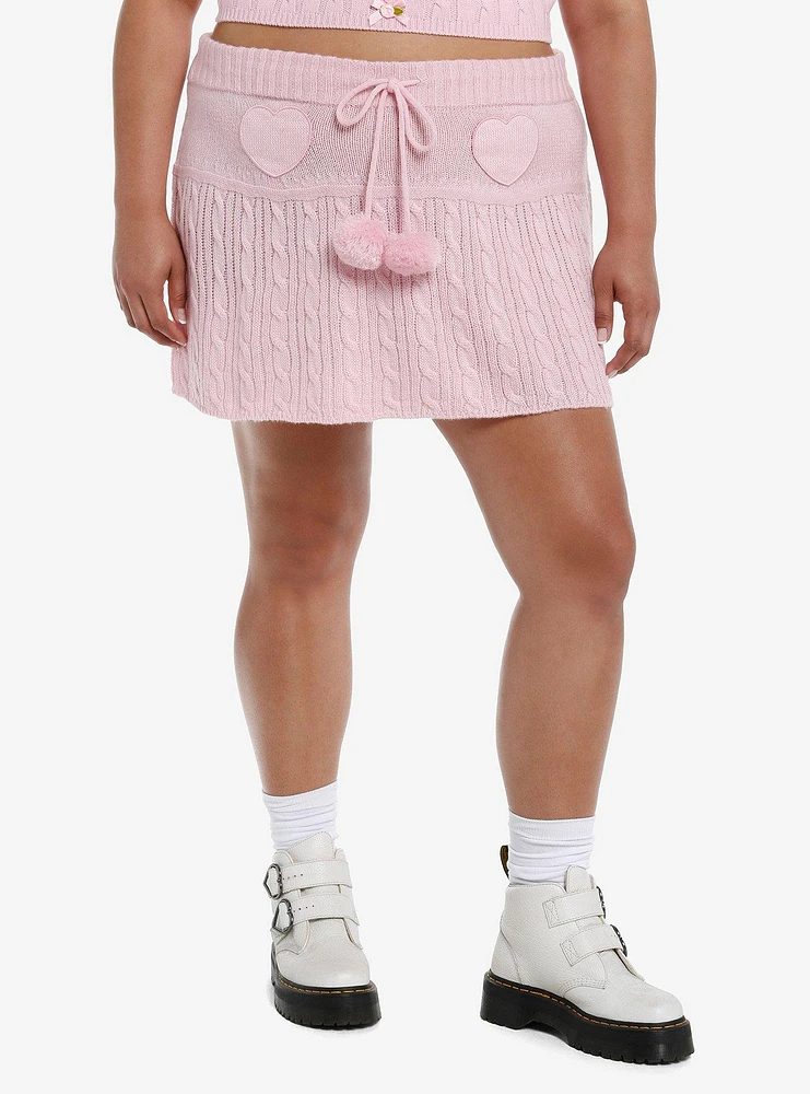 Sweet Society Pastel Pink Cable Knit Heart Mini Skirt Plus