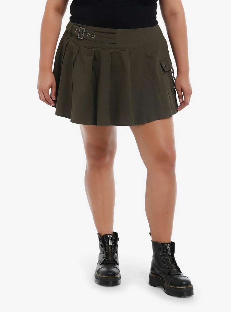 Thorn & Fable Army Green Cargo Pocket Pleated Skirt Plus