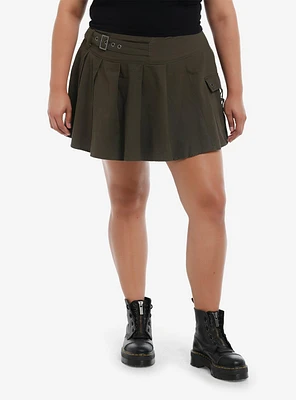 Thorn & Fable Army Green Cargo Pocket Pleated Skirt Plus