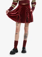 Thorn & Fable Burgundy Velvet Lace-Up Skater Skirt