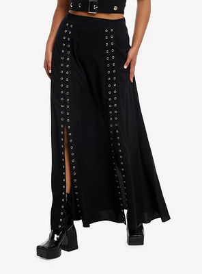 Cosmic Aura Black Grommet Tape Maxi Skirt