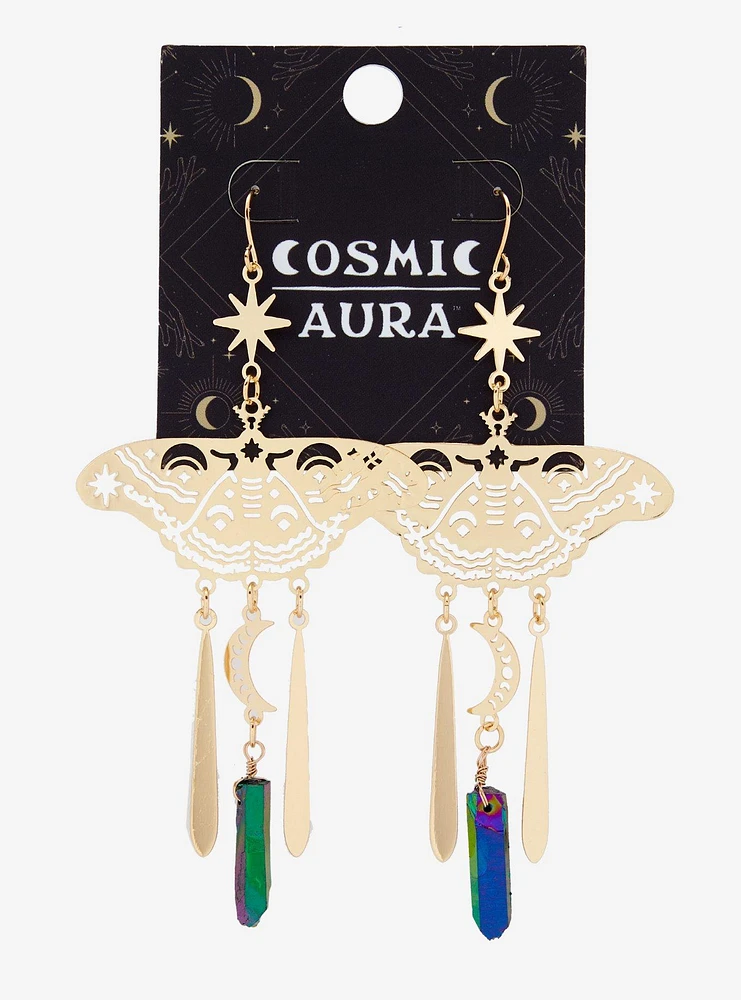 Cosmic Aura Moth Crystal Drop Earrings