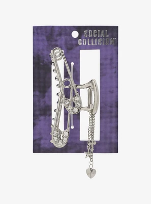 Social Collision Safety Pin Charm Claw Hair Clip