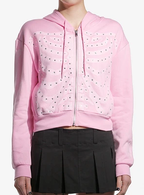 Pastel Pink Rib Cage Rhinestone Girls Hoodie