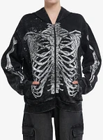 Rib Cage Skeleton Mineral Wash Girls Zip-Up Hoodie