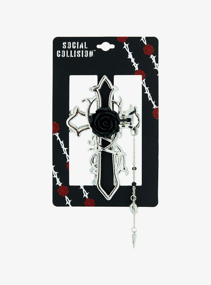 Social Collision Cross Rose Thorn Claw Hair Clip