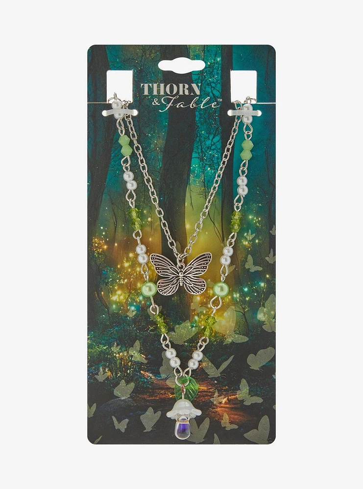 Thorn & Fable Butterfly Flower Layered Necklace