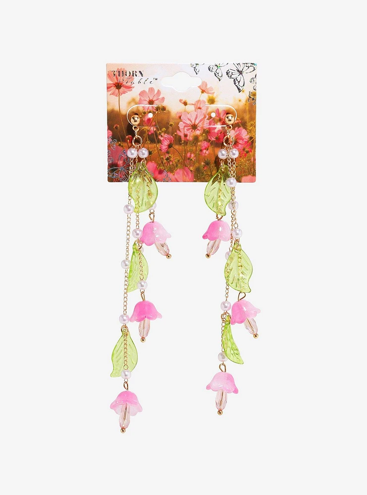 Thorn & Fable Pink Floral Drop Earrings