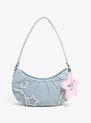 Pink Star Denim Baguette Bag