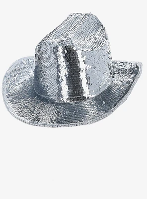 Deluxe Sequin Cowboy Hat Silver