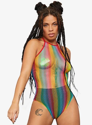 Rainbow Fishnet Bodysuit