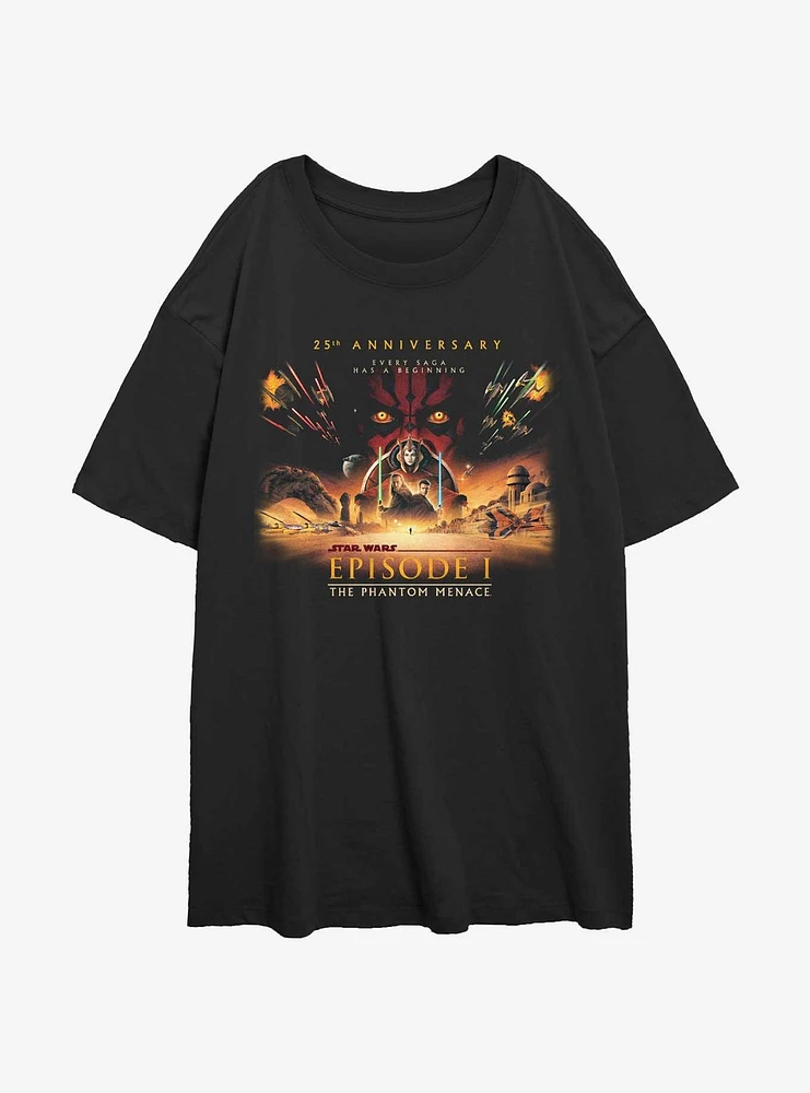 Star Wars Episode I: The Phantom Menace Wide 25th Anniversary Poster Girls Oversized T-Shirt