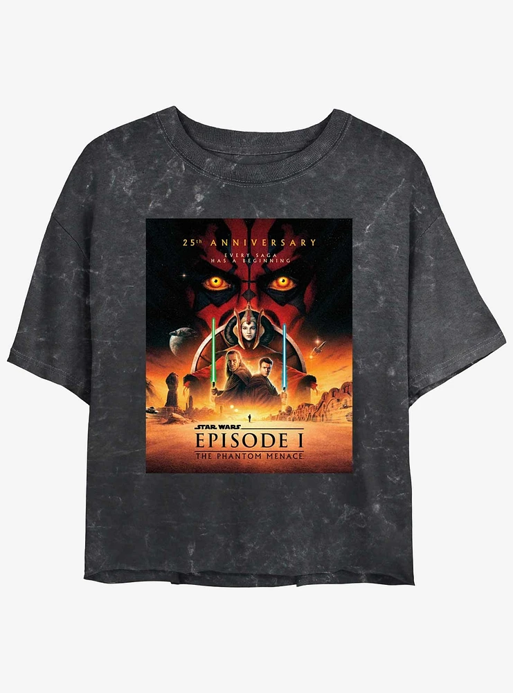 Star Wars Episode I: The Phantom Menace 25th Anniversary Poster Girls Mineral Wash Crop T-Shirt