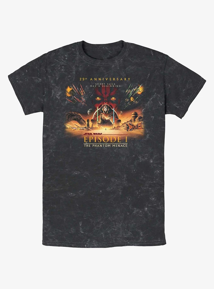 Star Wars Episode I: The Phantom Menace Wide 25th Anniversary Poster Mineral Wash T-Shirt