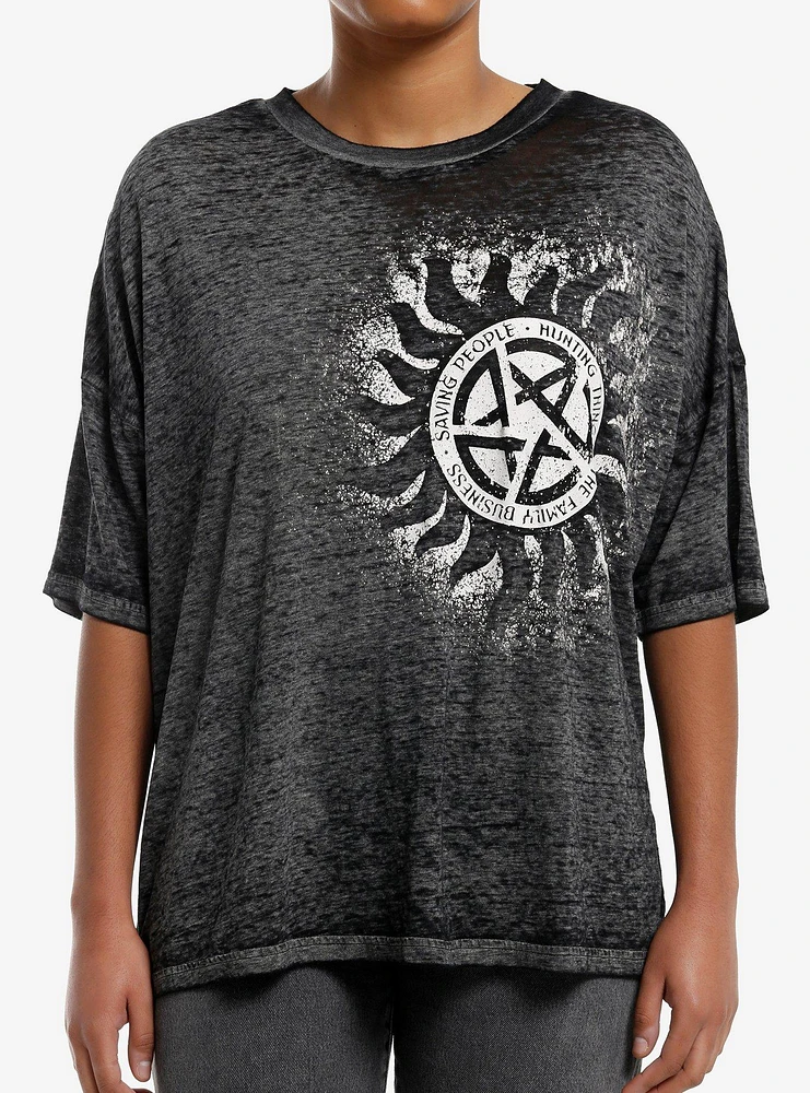 Supernatural Anti-Possession Symbol Burnout Girls Oversized T-Shirt