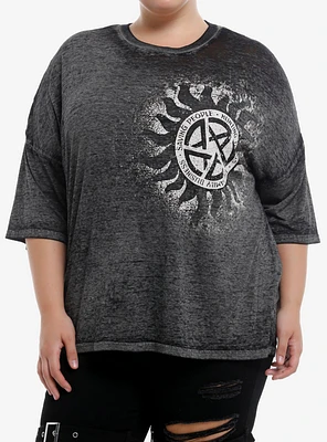 Supernatural Anti-Possession Symbol Burnout Girls Oversized T-Shirt Plus