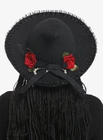 Black Rose Pearl Bow Lace Witch Hat