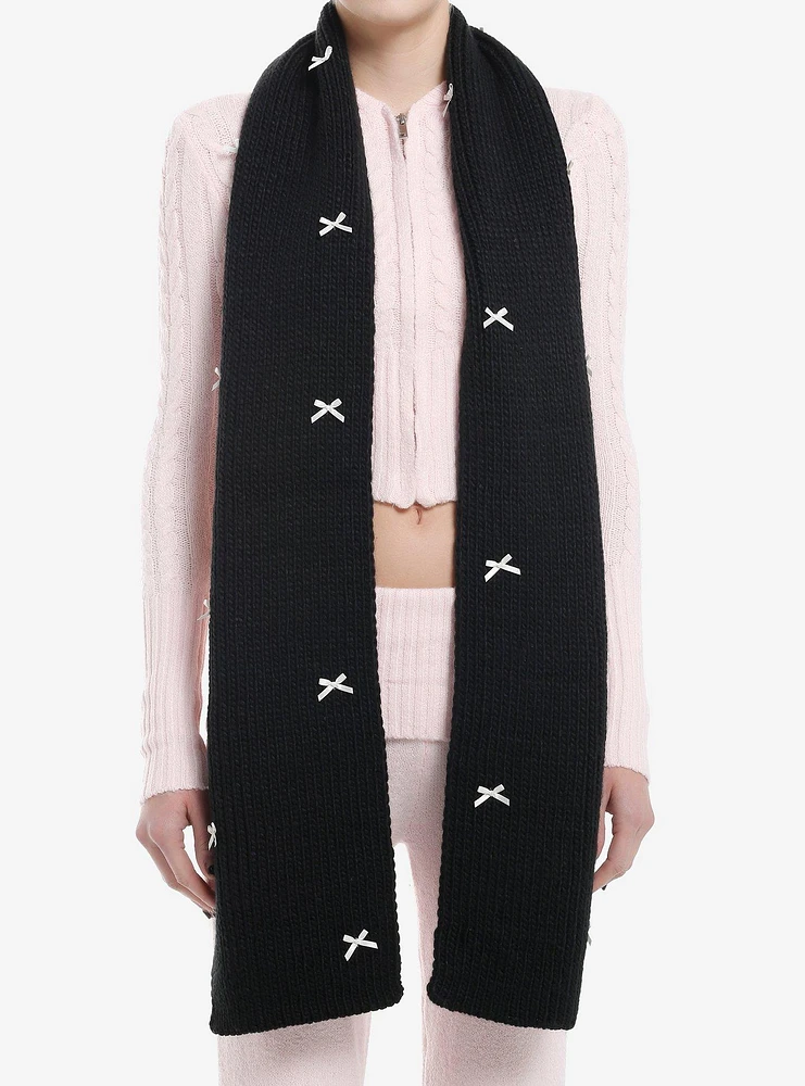 Black & Pastel Pink Bows Knit Scarf