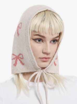 Ivory & Pink Ribbon Knit Bonnet