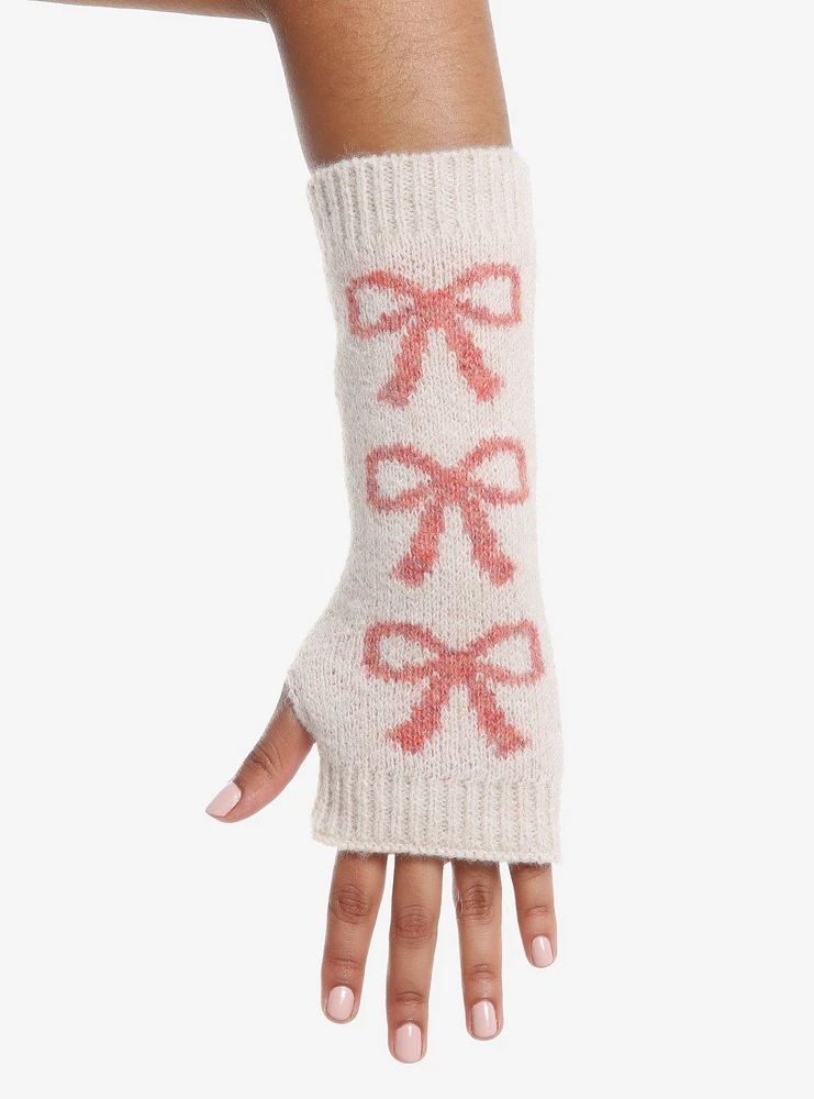 Ivory & Pink Bow Arm Warmers