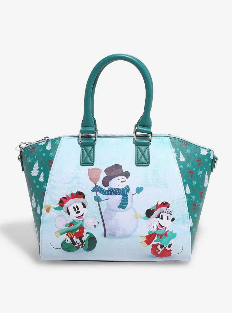 Loungefly Disney Mickey Mouse & Minnie Mouse Snowman Satchel Bag Hot Topic Exclusive