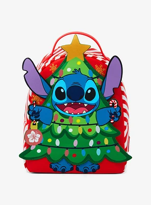 Loungefly Disney Stitch Christmas Tree Figural Mini Backpack Hot Topic Exclusive