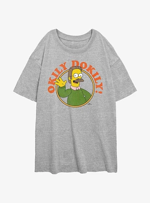 The Simpsons Okily Dokily Ned Flanders Womens Oversized T-Shirt