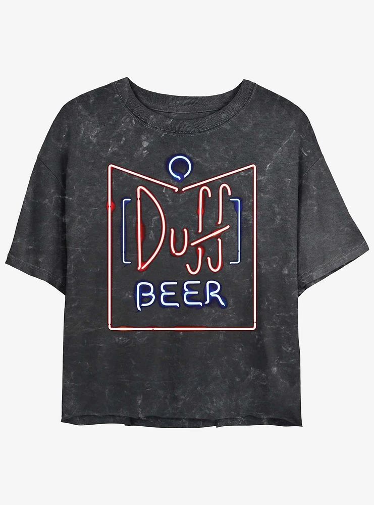 The Simpsons Duff Beer Sign Mineral Wash Womens Crop T-Shirt