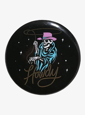 Howdy Skeleton Cowboy 3 Inch Button