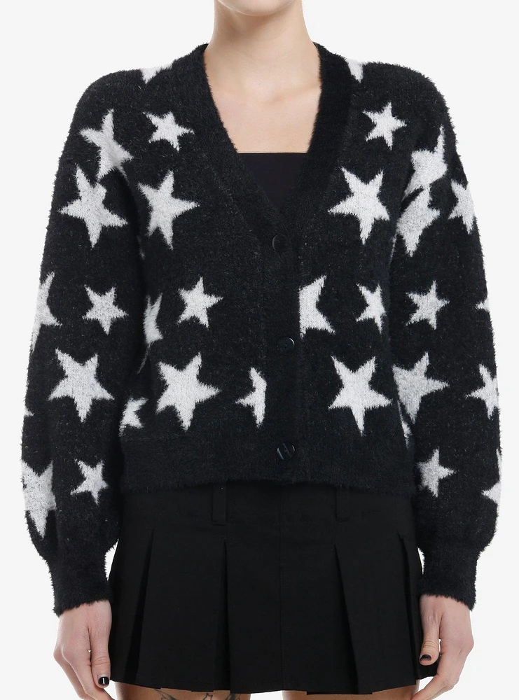 Black & White Star Fuzzy Girls Cardigan