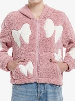 Pink & White Bow Sherpa Girls Hoodie