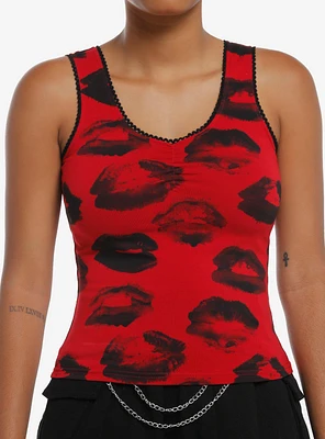 Social Collision Red & Black Lips Girls Tank Top