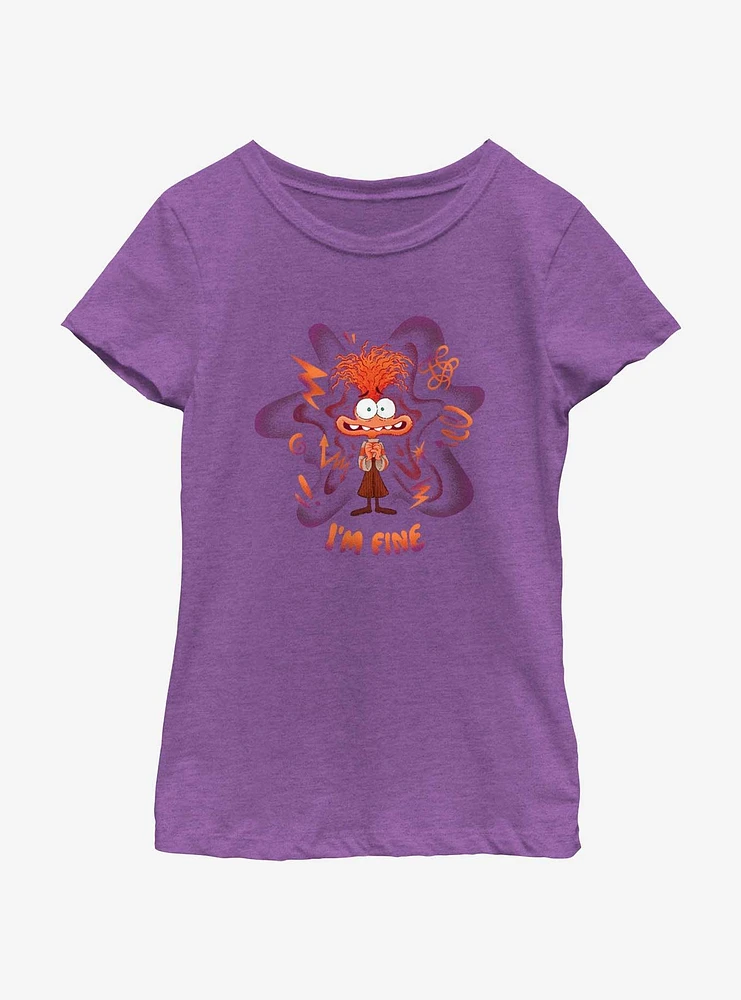 Disney Pixar Inside Out 2 Anxiety I Am Fine Youth Girls T-Shirt