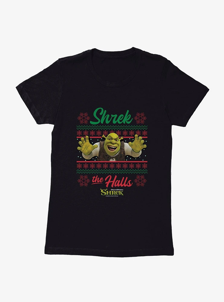 Shrek The Halls Ugly Christmas Sweater Womens T-Shirt