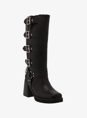 Azalea Wang Black Bronson Buckle Strap Boots