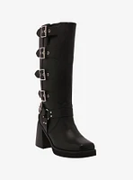 Azalea Wang Black Bronson Buckle Strap Boots