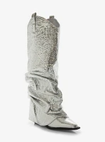 Azalea Wang Shawnee Silver Fold Over Wedge Boots