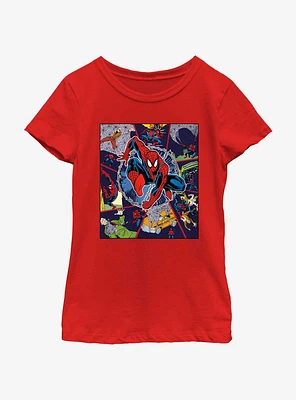 Marvel Spider-Man Comic Strip Collage Youth Girls T-Shirt