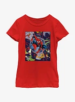 Marvel Spider-Man Comic Strip Collage Youth Girls T-Shirt