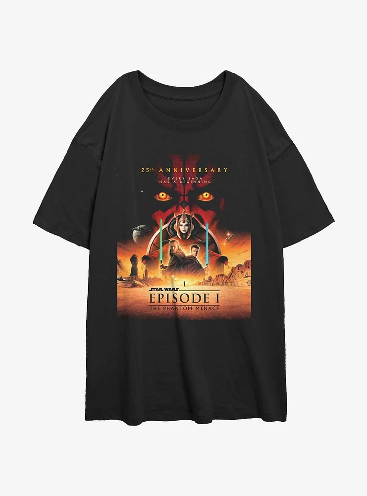 Star Wars Episode I: The Phantom Menace 25th Anniversary Poster Womens Oversized T-Shirt