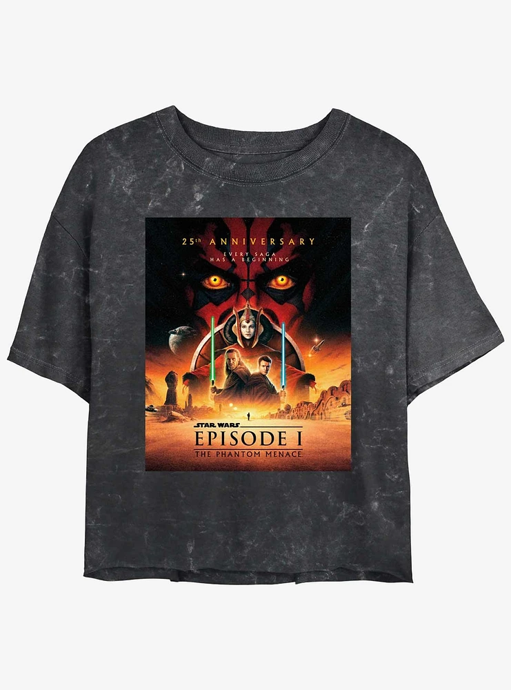 Star Wars Episode I: The Phantom Menace 25th Anniversary Poster Womens Mineral Wash Crop T-Shirt