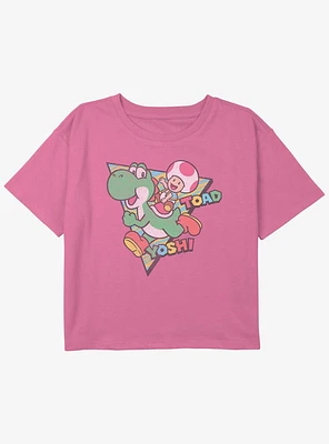 Nintendo Yoshi And Toad Triangle Youth Girls Boxy Crop T-Shirt